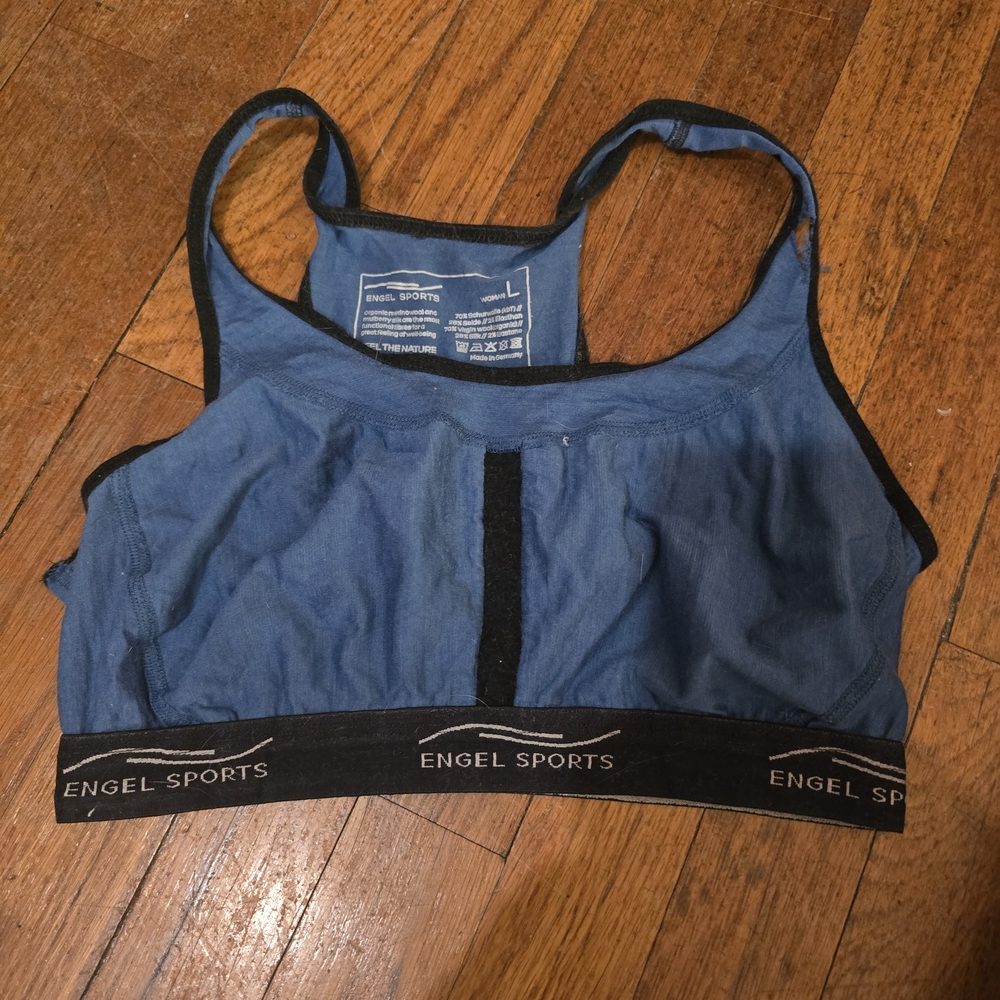 Women's Blue Sports Bra - wool silk blend